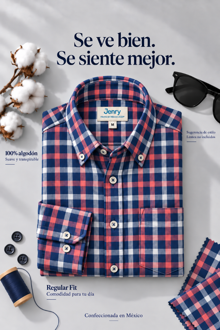 Camisa de Cuadros Azul con Rosa Regular Fit