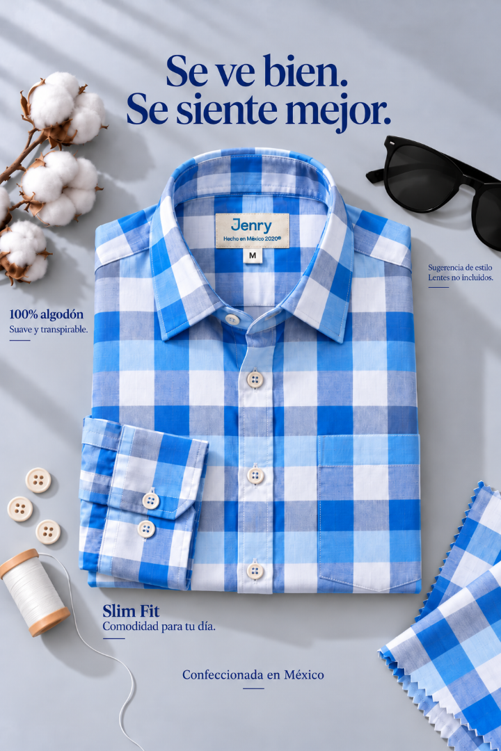 Camisa de Cuadros Azul con Gris Slim Fit