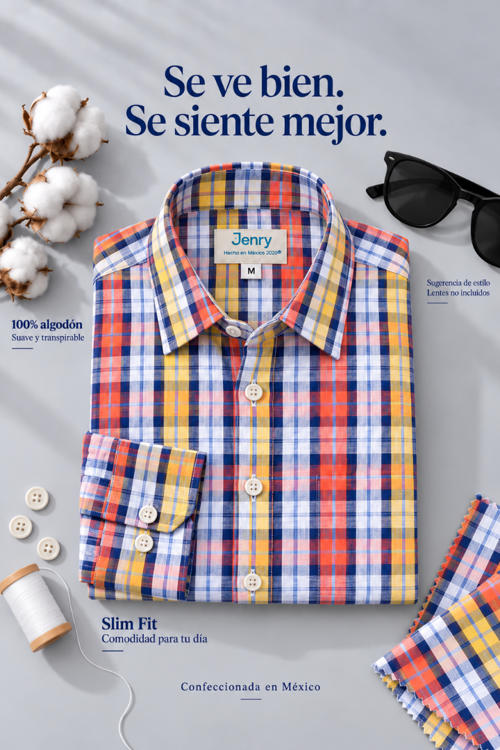 Camisa de Cuadros Amarilla con Naranja Slim Fit